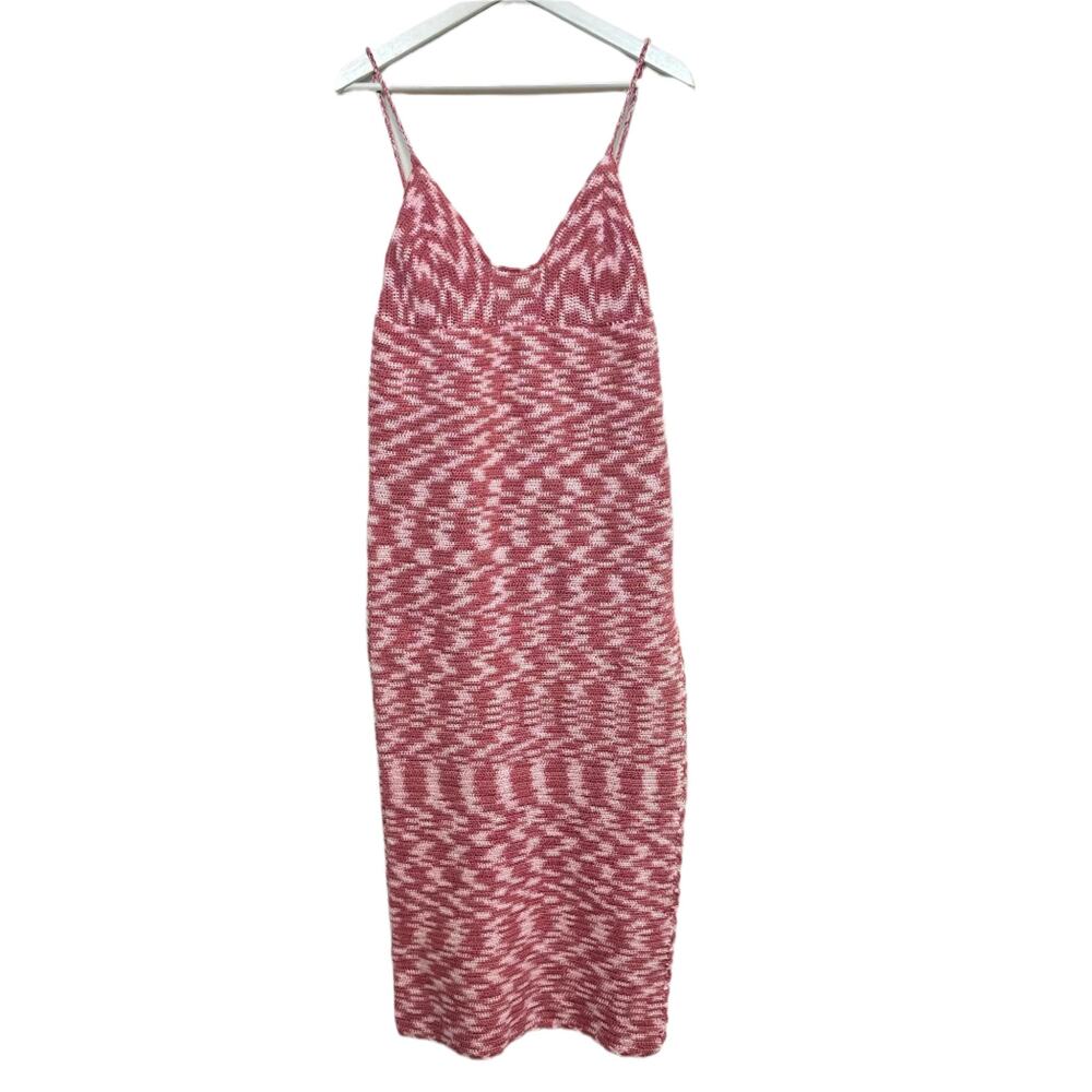 Lusana Keira Knitted Dress Crochet Pink Midi Maxi Sleeveless Cotton 8